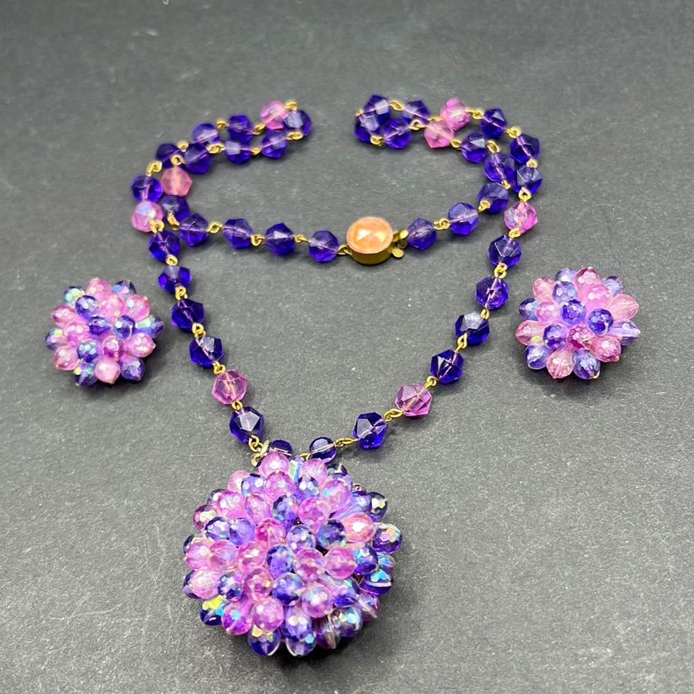 Vintage Western Germany purple necklace, earrings